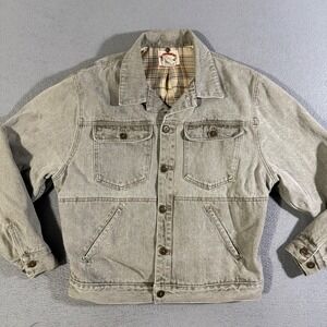 Vintage Banana Republic Denim Jacket Large Plaid Lined Gray Cotton Button Up